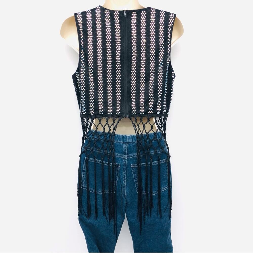 Banjul Black Rainbow Bling Fringe Top - Picture 3 of 16